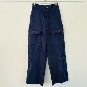 Forever 21 Dark Blue Cargo Wide Leg Pants - Size Small